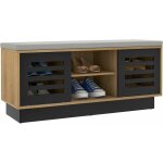Costway - meuble � chaussure en bois, banc � chaussures avec si�ge rembourr�, 2 portes coulissantes, ...