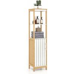 Costway - meuble colonne de salle de bain, armoire haute de rangement en bambou avec porte � lattes, ...