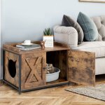 Costway - meuble litiere chat avec double porte structure en m�tal, maison de toilette chat, excellente ...