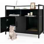 Costway - meuble litiere chat griffoir amovible industriel, maison de toilette chat anti - basculement ...