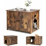Costway - meuble litiere chat avec portes  persiennes et 2 poignes dcoupes style industriel, maison ...