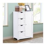 Costway - meuble de rangement / commode armoire avec 4 tiroirs, 1 porte 56 x 30 x 81 cm, meuble de salle ...
