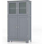 Costway meuble de salle de bain avec 4 portes avec etag�re r�glable, colonne salle de bain armoire haute ...