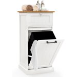 Costway ? meuble colonne de salle de bain avec tiroir et placard 38l ? panier � linge amovible ? porte ...