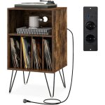 Costway meuble tourne - disque vinyle avec prise, support tourne - disque pour albums avec station de ...