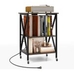 Costway meuble tourne - disque vinyle avec prise, table d?appoint � roulette avec station de charge, ...