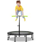 Costway mini trampoline d'int�rieur pliable �117 cm avec poign�e r�glable en hauteur, trampoline de fitnesss ...