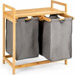 Panier  linge en bambou, tagre salle de bain avec 2 sacs  linge sale 64 x 33 x 73 cm - costway