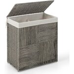 Costway panier � linge avec couvercle, 2 compartiment, corbeille � linge tress�, 110 l, bac a linge pliable, ...