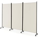 Costway - paravent intrieur  3 panneaux pliable dtachables 262x180cm, cloison de sparation  8 roulettes ...