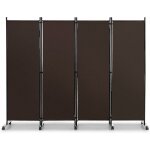 Costway - paravent intrieur  roulette 4 panneaux pliable, brise - vue, cloison de sparation pice ...