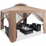 Pavillon tonnelle de jardin de 3x3m autoportante avec ornements 4 rideaux de moustiquaire polyester 300 ...