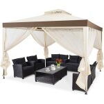 Costway - pavillon tonnelle de jardin de 3x3m autoportante avec ornements 4 rideaux de moustiquaire polyester ...