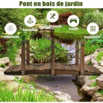 Costway pont de jardin en sapin 150 x 67 x 55cm carbonis charge 225 kg avec chanes de scurit pour ...