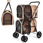 Poussette pour chien chat animaux, 2 cages détachables avec porte avant et arrière, roues avant pivotant ... Poussette pour chien chat animaux, 2 cages détachables avec porte avant et arrière, roues avant pivotant ...