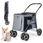 Poussette pour chien pliante, poussette buggy pour chien chat avec poche de rangement et 2 portes zipp�es, ...