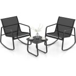 Salon de jardin 3 pices avec chaises  bascule table en verre, ensemble de meuble extrieur 2 fauteuils ...