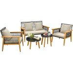 Salon de jardin 5 pices avec causeuse 2 chaises & 2 tables basses, ensemble de meuble extrieur en rotin ...