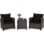 Costway salon de jardin en rotin - 3 pi�ces - charge 180kg - 2 fauteuils et table basse avec plateau ...