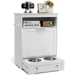 Station d'alimentation pour animaux de compagnie avec bol en acier inoxydable, crochet de suspension, ...