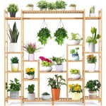 Costway - support pour plantes en bambou � 9 niveaux, porte - plante dispositif anti - basculement charge ...