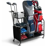 Costway - support de rangement pour sac de golf avec roues universelles verrouillables, organisateur ...