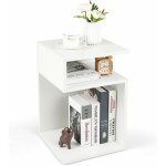 Costway - table d'appoint, bout de canap� de salon en forme 's' avec 2 casiers ouverts, petite table ...