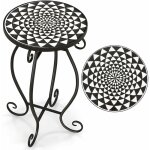 Table d'appoint exterieur jardin en mosaque, table bistro ronde en carreaux de cramique rsistant aux ...