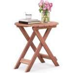 Table d'appoint pliante ext�rieure en bois charge 75kg, table basse de jardin ronde avec plateau � lamelles ...
