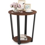 Costway - table d'appoint ronde, bout de canap� 2 niveaux en bois, cadre en m�tal, petite table basse ...