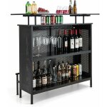 Costway - table de bar � domicile � 4 niveaux, armoire de bar avec 2 �tag�res pour vin et 6 supports ...