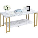 Costway table basse � 2 etages imprim�e marbre table � th� design moderne, avec dessus mdf et ch�ssis ...
