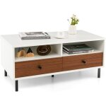 Costway table basse 2 tiroirs, table basse salon avec 2 compartiments, table rectangulaire moderne, 4 ...