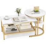Costway tables basses gigognes lot de 2, table gigogne design marbre, cadre en métal doré, table basse ... Costway tables basses gigognes lot de 2, table gigogne design marbre, cadre en métal doré, table basse ...