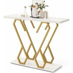 Table console, meuble d'entr�e en faux marbre avec �tag�re, design g�om�trique moderne, cadre en m�tal ...