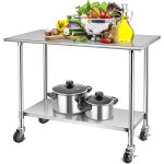 Costway - table de cuisine en acier inoxydable � roulettes verrouillables 122x61x90cm etag�res inf�rieure ...