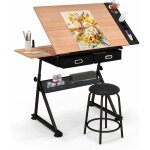Costway - table  dessin inclinable avec tabouret, 2 tiroirs pour l'art et l'artisanat hauteur rglable ...