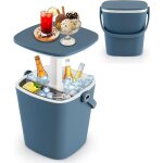 Costway table glaci�re 3 en 1 pour jardin 15l avec couvercle relevable, seau � glace d'ext�rieur en pp ...