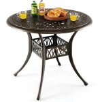 Table jardin ronde 90 cm, table de jardin en aluminium avec trou pour parasol 5 cm, pieds rglables antidrapa ...