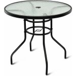 Costway - table de jardin ronde en verre tremp� plateau � 80 cm avec trou de parasol hauteur 70 cm pour, ...