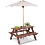 Costway table de pique - nique enfants en bois avec parasol amovible 89x79x50cm, table d?activit�s enfants ...