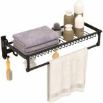 Costway - tagre douche 26 x 60 cm, serviteur de douche pliable en aluminium, 5 crochets mobiles, charge ...