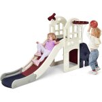 Costway - toboggan 6 en 1 pour enfant - glisse de 140 cm - avec panier de basket, escalade, lancer d'anneaux ...