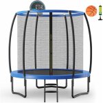 Trampoline extérieur Ø244cm enfants avec panier de basket, trampoline de jardin rond avec filet de sécurité, ... Trampoline extérieur Ø244cm enfants avec panier de basket, trampoline de jardin rond avec filet de sécurité, ...