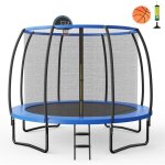 Costway trampoline ext�rieur �305cm enfants avec panier de basket, trampoline de jardin rond avec filet ...