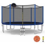 Costway - trampoline ext�rieur �366cm enfants avec panier de basket, trampoline de jardin rond avec filet ...