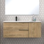 Cosyneo - meuble de salle de bain 100 cm vasque d�port�e - 2 tiroirs - sans miroir - roble (ch�ne clair) ...