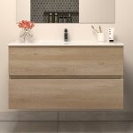 Cosyneo - meuble de salle de bain 100cm simple vasque - sans miroir - 2 tiroirs - nebraska (bois clair) ...