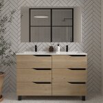 Cosyneo - meuble de salle de bain 120cm double vasque - 6 tiroirs - madera miel (bois clair) - mata