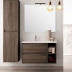 Cosyneo - meuble de salle de bain 80cm vasque d�port�e - 2 tiroirs et 2 niches - britannia (ch�ne fonc�) ...
